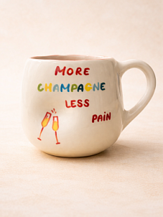 Кружка ручной работы мятая Hands in clay «More champagne less pain», красная, керамика, 400 мл
