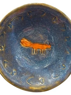 Миска круглая ручной работы «Лис и рыбки», голубая, керамика, 13,5 см