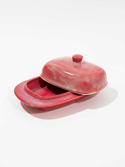 Маслёнка ручной работы, розовая, керамика, фото 3.