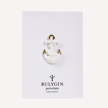 Брошь ручной работы Bulygin «Якорь», фарфор, бело-золотистая, фото 3.