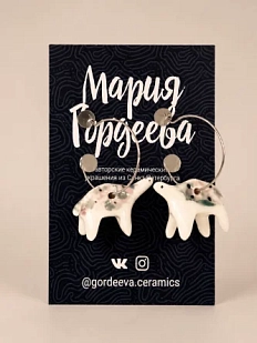 Серьги Мария Гордеева «Динозаврики», фиолетово-зеленые, керамика