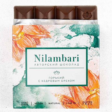 Шоколад Nilambari горький 60% с кедровым орехом, 65 гр, фото 3.