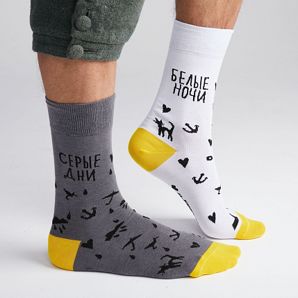 Носки «Белые ночи, серые дни», р-р 38-41, серо-белые, фото 3.