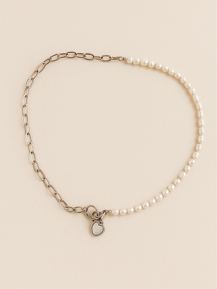 Колье ручной работы «Dani», родированная латунь, речной жемчуг, фото 2.