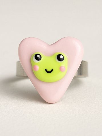Кольцо Радость Рядом «Лягушка в сердце», незамкнутое, полимерная глина, розовое, фото 2.