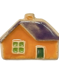 Брошь керамическая ручной работы «Домик», оранжевая