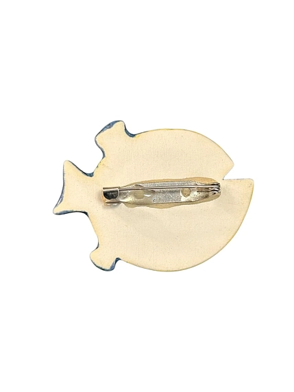 Брошь ручной работы «Рыба-шар», керамика, зелёная, фото 3.