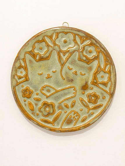 Керамический изразец «Котики», сизарь, фото 1.