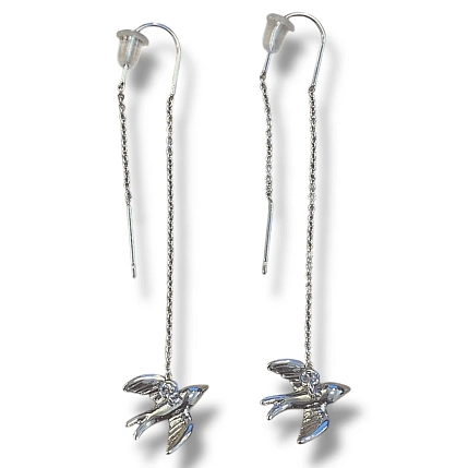 Серьги-протяжки Бур.Мур «Ласточки», родированная латунь, фото 1.