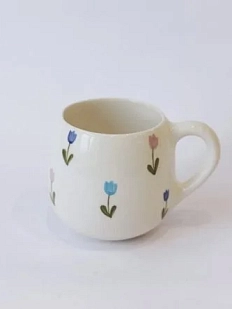 Кружка ручной работы РУКИ В ГЛИНЕ «Тюльпаны», керамика, 400 мл, круглая