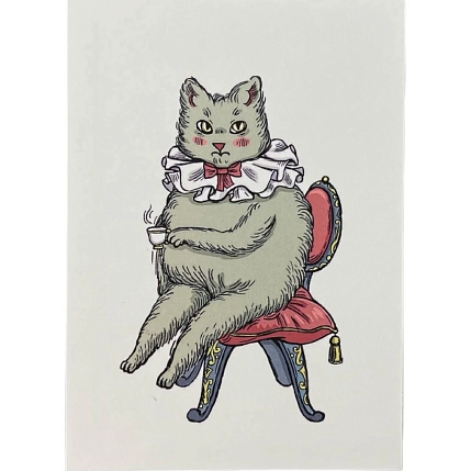 Картхолдер Валя Карнавалова «Котик на стуле с кружечкой», белый, двусторонний, ПВХ, фото 1.