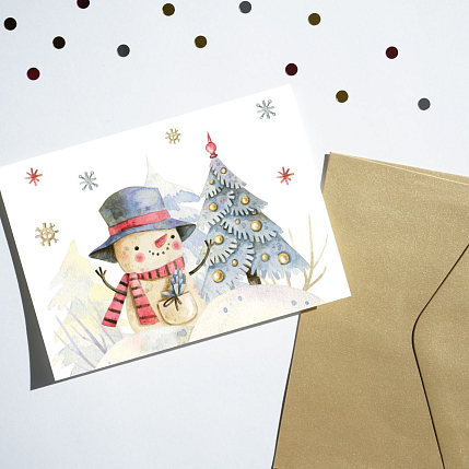 Открытка DARI DARI на Новый год «Снеговик и ёлка», А6, фото 2.