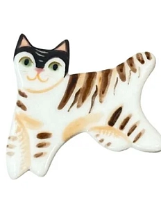 Брошь фарфоровая «Полосатый котик»