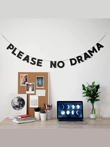 Бумажная гирлянда из букв Tak.sebe.prazdnik «PLEASE NO DRAMA», чёрная, картон, 240 г/м², фото 2.