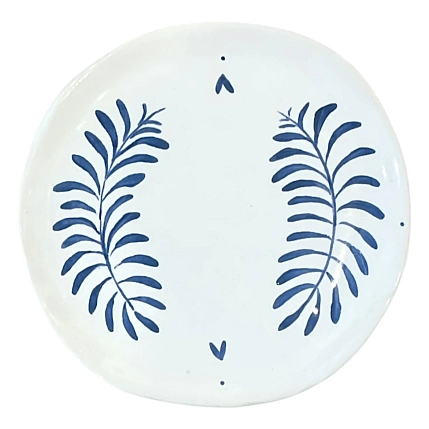 Блюдце Августа с синей росписью Сердечки, белое, 13 см, фото 1.