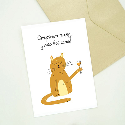 Открытка DARI DARI с котиком «Открытка тому, у кого всё есть!», белая, фото 2.