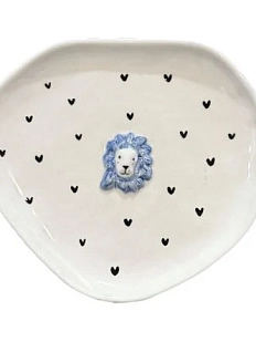 Тарелка ручной работы Мария Гордеева с фигуркой Лев, бело-синяя, полуфарфор, 21,5 см
