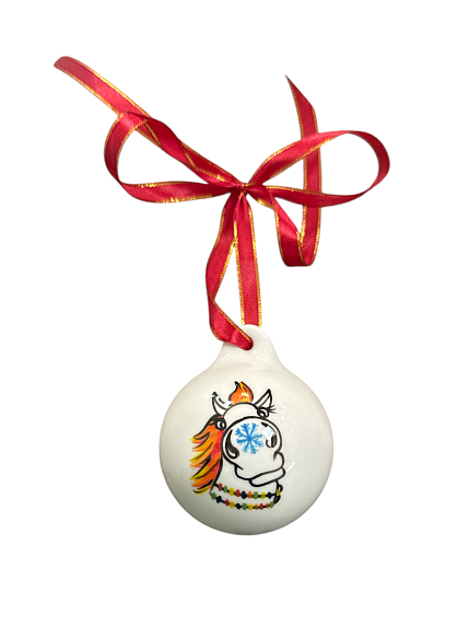 Ёлочная игрушка шар расписной «Конь», фарфор, 7 см, фото 1.
