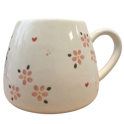 Кружка ручной работы Slowday Ceramics с розовыми цветами и сердечками, полуфарфор, 250 мл, фото 2.