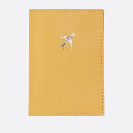 Обложка на паспорта с самолётом Kokosina bags, натуральная кожа, мимоза, фото 1.