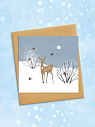 Квадратная зимняя сканди открытка «Олененок и снегири», превью фото 2