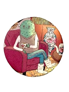 Закатной значок «Зелёный верь в кресле», металл, 35 мм