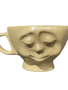 Кружка ручной работы с личиком, песочная, бирюзовая, керамика, 350 мл