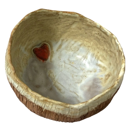 Пиала ручной работы Катя Вебер с разводами Кокос с красным сердечком внутри, керамика, 150 мл, фото 2.