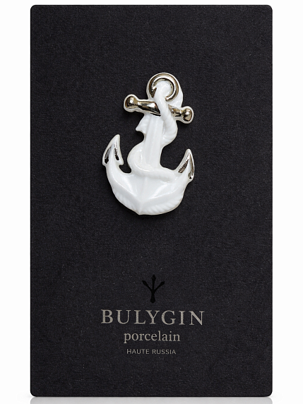 Брошь ручной работы Bulygin «Якорь», бело-серебристая, фарфор, фото 2.