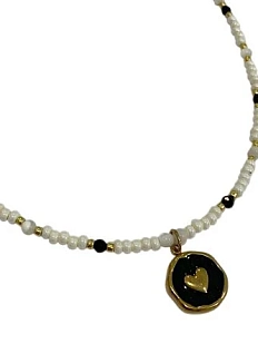 Чокер ручной работы с подвеской-сердечком, чёрно-белый