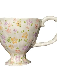 Кружка ручной работы на ножке «Оранжевые и сиреневые цветочки», белая, керамика, 450 мл