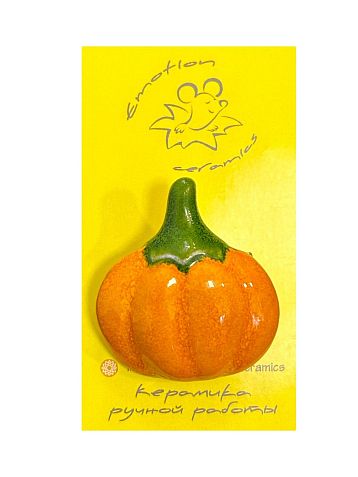 Брошь ручной работы «Круглая тыква», керамика, оранжевая, фото 1.