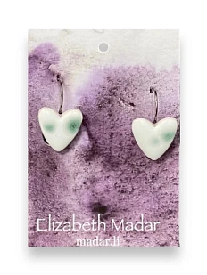 Серьги Elizabeth Madar Сердечки, керамика, бело-зелёные