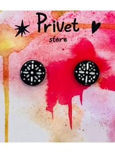 Серёжки-гвоздики Звер «Круглые с узором», керамика, чёрные