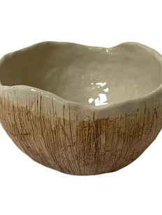 Пиала ручной работы Катя Вебер Кокос с полосками, бежевый внутри с сердечком, керамика, 150 мл