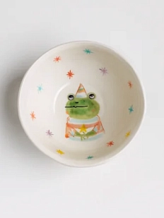 Тарелка глубокая ручной работы Ким керамика Лягушка в колпаке, белая, фарфор, 12 см