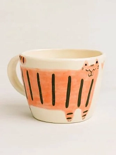 Чашка для чая ручной работы «Кот», розовый, керамика, 250 мл