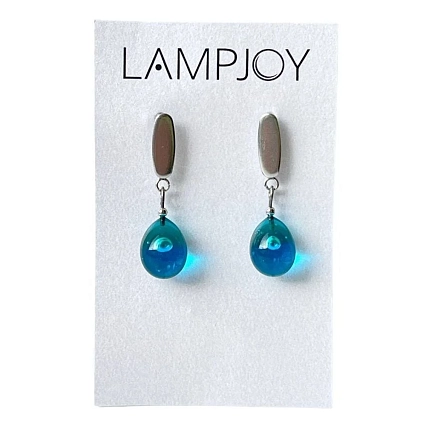 Серьги Лампджой «Капли», стекло, синий, фото 1.