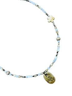 Чокер ручной работы Идеальное совпадение с керамической подвеской «Веточка», перламутр и далматиновая яшма