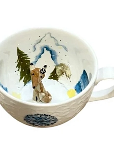 Чашка для чая ручной работы Мадам де Тюль с фигуркой внутри Лиса на пляже, фарфор, 250 мл