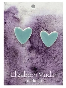 Серёжки-гвоздики ручной работы Elizabeth Madar Сердечки, голубые, керамика