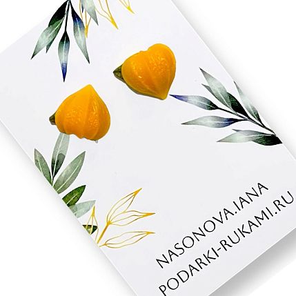 Серьги-гвоздики «Физалис», полимерная глина, большие, фото 3.