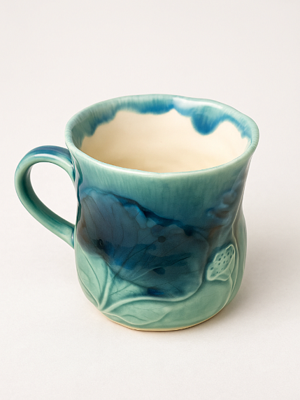 Кружка ручной работы «Лотосы», синяя, фарфор, 350 мл, фото 3.