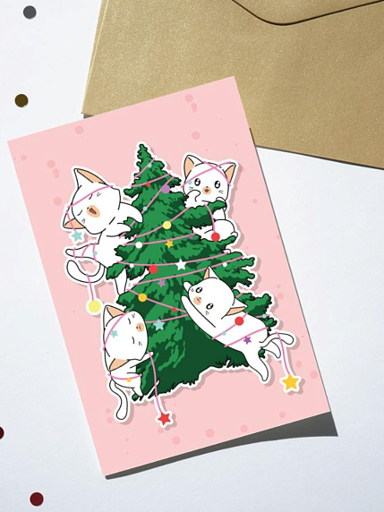 Открытка DARI DARI на Новый год «Котики на ёлке», А6, фото 1.