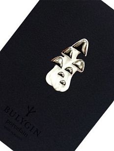 Брошь ручной работы Bulygin «Грибы», бело-серебристая, фарфор