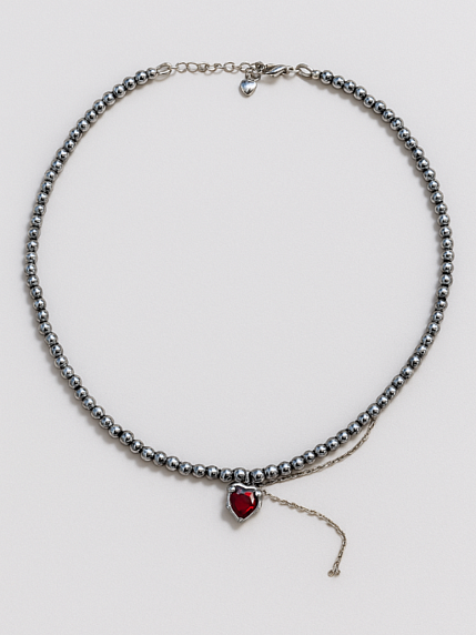 Чокер ручной работы «Red heart», гематит, родированная латунь, фото 2.