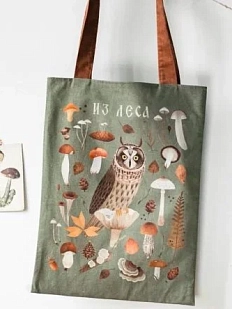 Сумка шоппер «Сова из леса», серо-зелёный