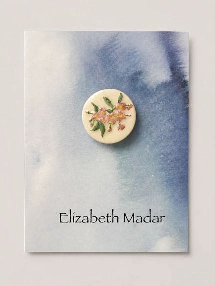 Брошь ручной работы Elizabeth Madar Яблоня, бело-розовая, керамика, фото 3.