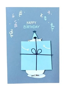 Открытка ВОЕ на День Рождения с деревянными элементами «Happy Birthday», открывающаяся