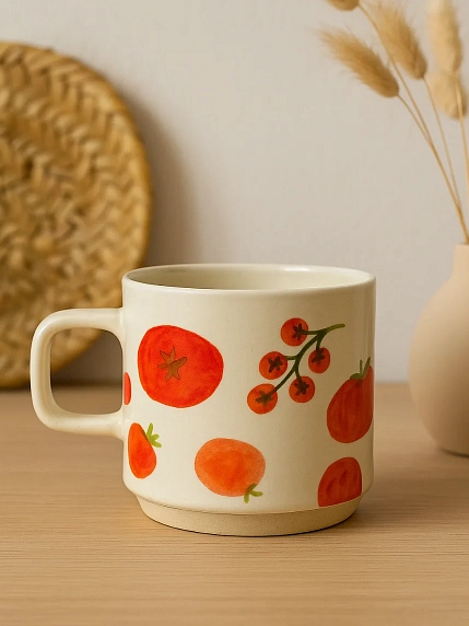 Кружка ручной работы Йеллоускуп «Томаты», керамика, 400 мл, фото 3.
